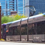 train going through a city